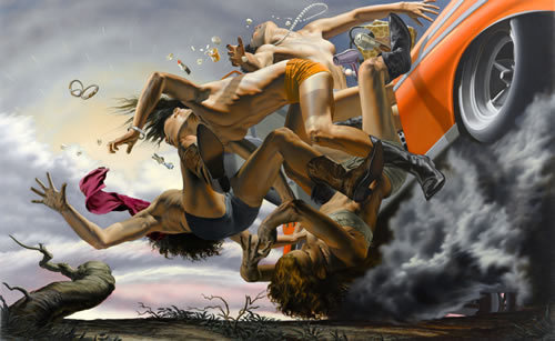 Take The Road to Nowhere by Nicola Verlato #crash #illustration #painting #art #america #surreal #car