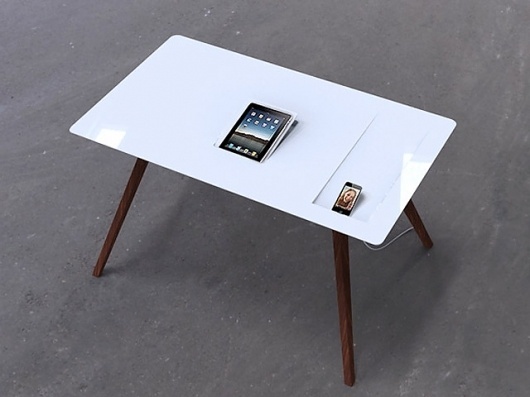 Minimal iDesk for Apple Devices (& Fanboys) #tech #ipod #ipad #design #wood #furniture #desk #device