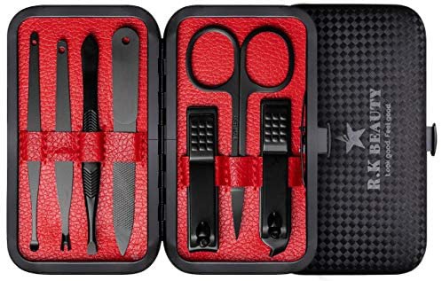 Manicure Sets 7Pcs for Men & Women, Fashion Professional Stainless Steel Nail Clippers Pedicure Kit Grooming Tools by RK Beauty (BLACK)