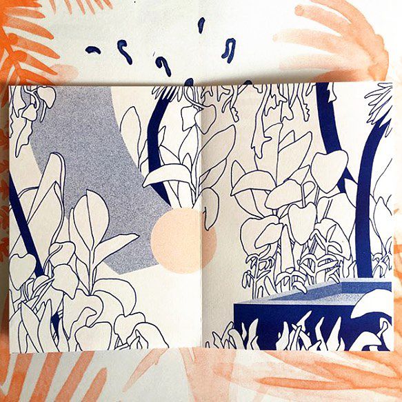 Tali Bayer auf Instagram: "My contribution for @coloramaclubhouse 9. Based on a poster by @bu_tuer 💙 Published by @coloramaprint #zine #risoprint #jungle #drawing…"