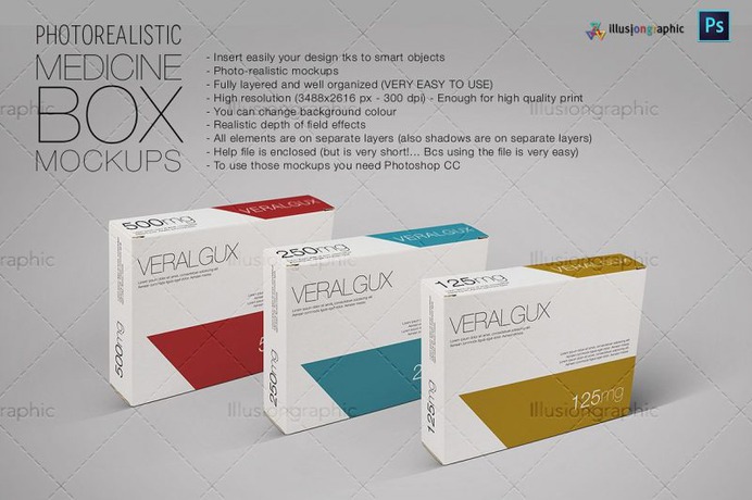 Photo Realistic Medicine Box Mockup