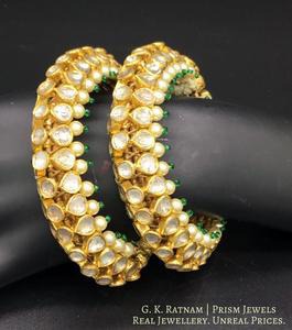 18k Gold and Diamond Polki Flexible Bracelet Pair (Paunchi / Ponchi) - gold diamond polki kundan meena jadau jewellery
