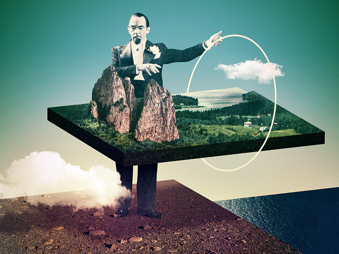 Julien Pacaud / Magical Geographic / colagene.com #montage #photo #illustration #magician #sea #vintage #magic #houdini #surrealistic #wizard