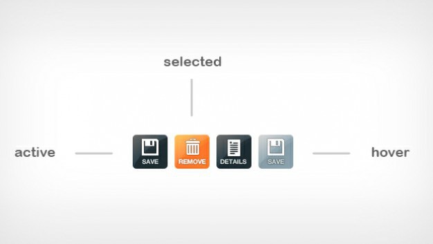 Cool icon buttons active, selected and hover state Free Psd. See more inspiration related to Icon, Button, Icons, Labels, Buttons, Cool, Estate, Horizontal, Active, State, Hover and Selected on Freepik.