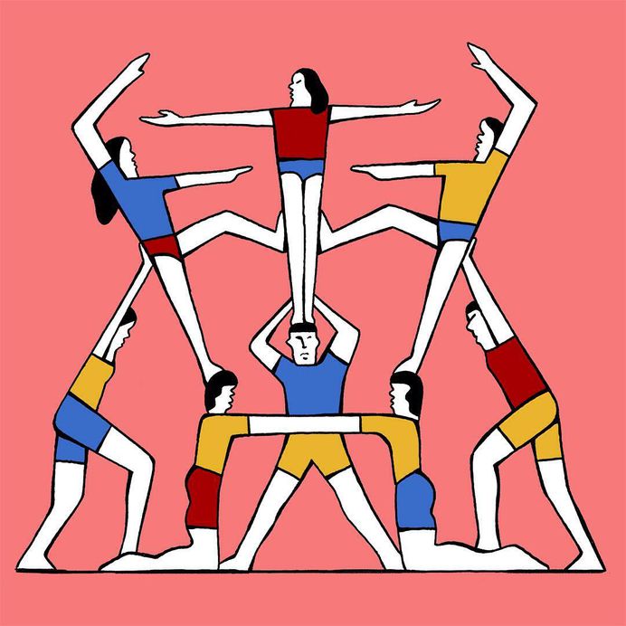 It’s Time for Something Different par Lucy Adams Illustration pour @welcometothejungle.co #acrogym #illustration #work #helpeachother
