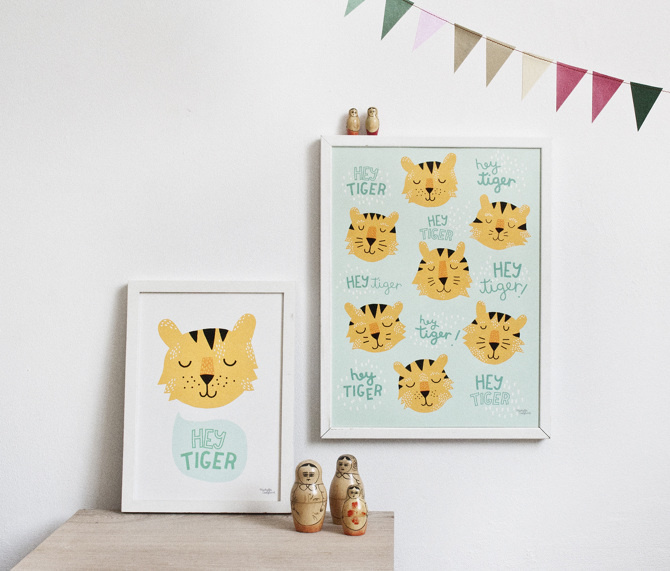 #nordic #design #graphic #illustration #danish #simple #nordicliving #living #interior #kids #room #poster #tiger #hey #yellow #green