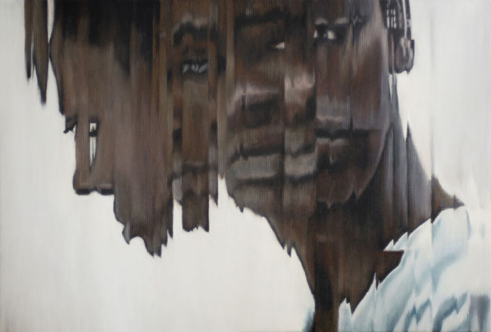 Jens Hesse, woman (African), 2011, oil on corduroy, 95x65 cm #portrait #painting #oil