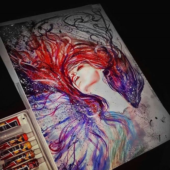 Outer space:the dream by Gina #watercolor #art #painting