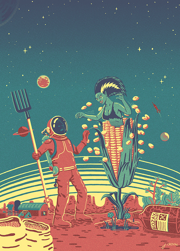 SIC on Behance #alien #bizarre #astronaut #design #fi #sci #pitchfork #illustration #pulp #corn #planet