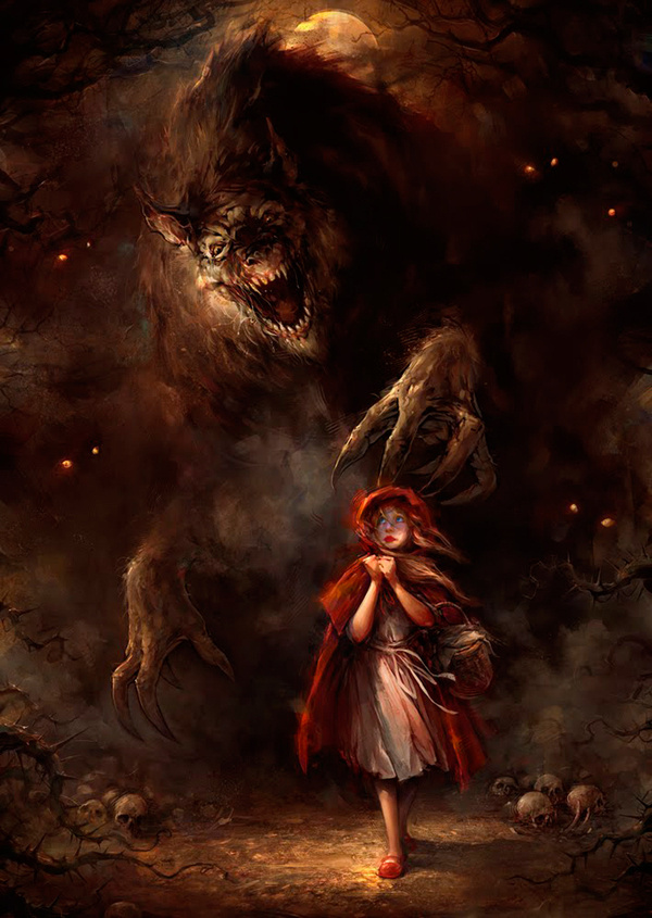 Fairytale art by Blaz Porenta - The Art Of Animation #red #riding #fairytale #illustration #wolf #painting #fable #hood #story