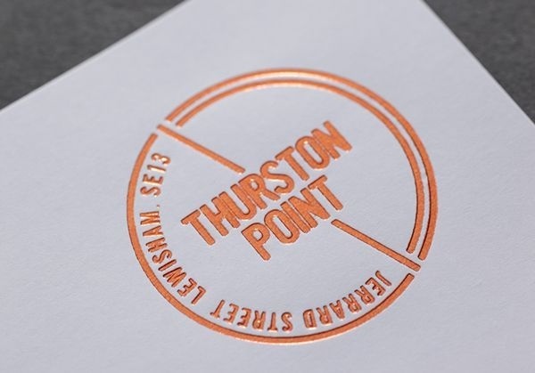 Thurston Point We recently worked with London & Quadrant housing association to create the name and identity for their most recent developme #stamp #modern #property #gold #foil