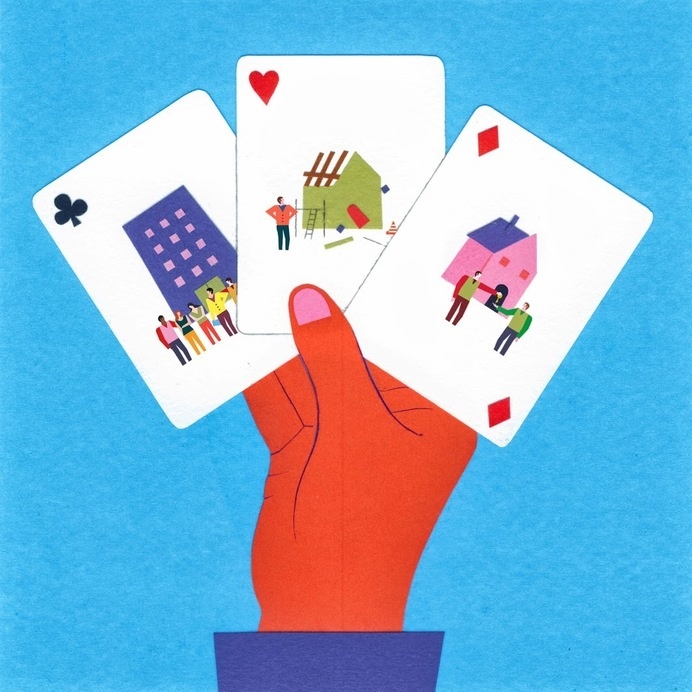 Veronique Joffre, colagene.com #house #card #color #hand #block #illustration #collage #cards