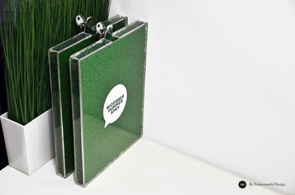 Astroturf-filled clipboards for a restaurant. #grass #menu #astroturf #restaurant #transparent #clipboard