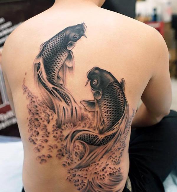 Double Kio #fishes and #wave #tattoo