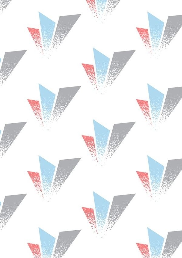 Geometric repeat pattern. Blue, coral, grey gradient dots design. #pattern #design #shapes #geometric #dots #gradient #colour