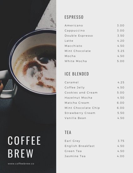 Grey Minimalist Drink Menu