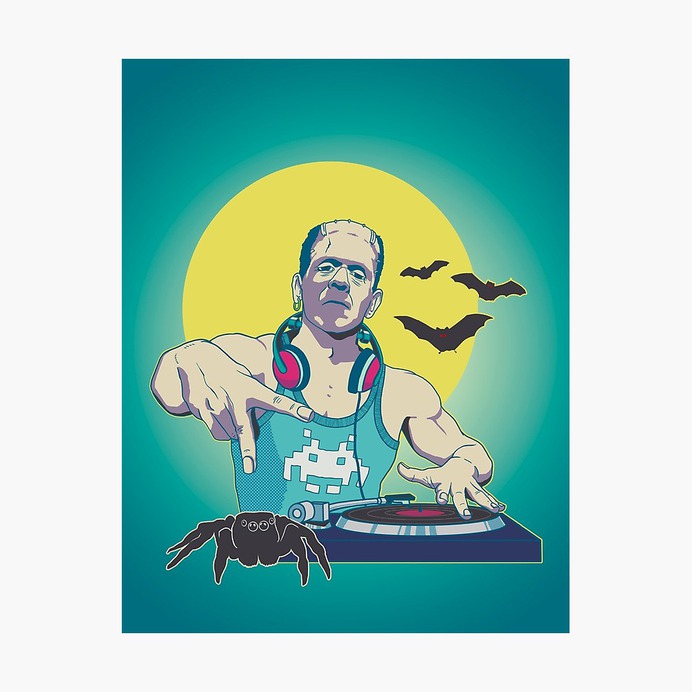 Monster Mash Photographic Print #posters #illustration #frankenstein #deejay #music #vinyl #digitalpainting #movie #horror