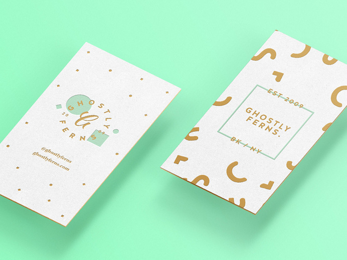 Business card design idea #323: Ghostly Cards by Ghostly Ferns #business #card #ghostly #turquoise #gold #ferns