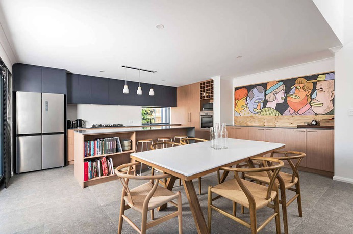 Nice placement of picture window at kitchen sink - Darker cabinets help bring focus to window