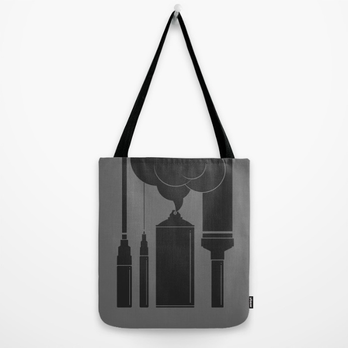 Art Supplies Grey by Rickard Arvius #totebag #fashion #streetart #graffiti #spraycan #vectorart #rickardarvius #society6