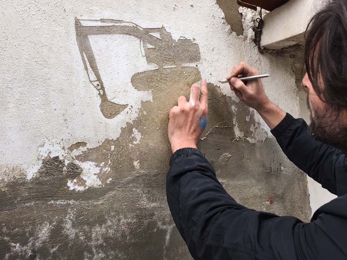 Creative Drawing: Scraping the Skin of Walls by Pejac