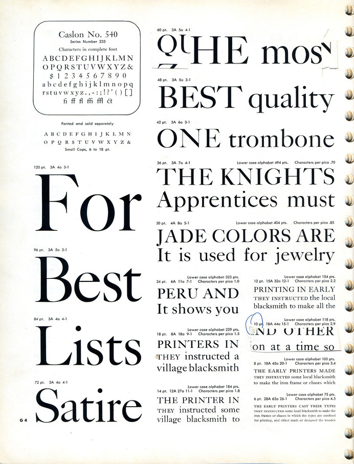 Caslon 540 type specimen #type #specimen #caslon