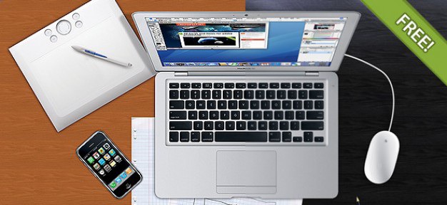 Office desk from above Free Psd. See more inspiration related to Office, Apple, Desk, Office desk and Horizontal on Freepik.