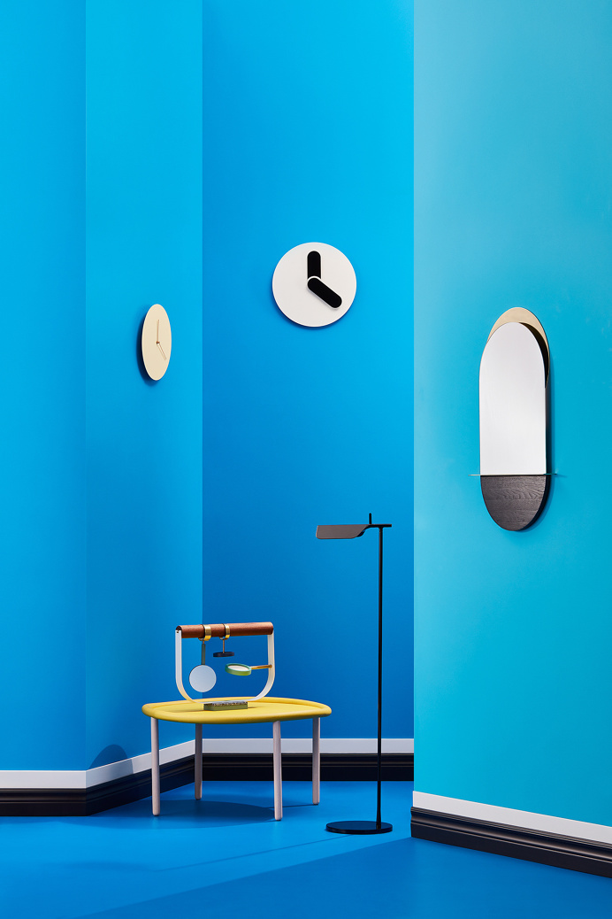 interior design blue minimal mindsparkle mag danish scandinavian designer sweden beauty beautiful product mirror clock chair room chambre