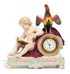 CLOCK WITH CUPID AND TAP. Meissen. 19. Century. Model By M. V. Acier. #Sets #Teasets #Porcelainsets #Antiqueplates #Plates #Wallplates #Figures #Porcelainfigurines #porcelain
