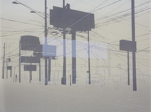 Kevin Haas - Spawl #urban #lithograph #silhouette #art #duotone #signage