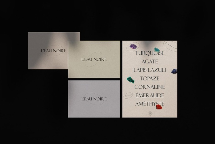 L'eau noire brand identity - Mindsparkle Mag Tiffanie Mazellier designed L'eau noire brand identity. L'eau noire is a jewellery maker who creates jewellery with a raw aspect and inspired by the magic of nature. #logo #packaging #identity #branding #design #color #photography #graphic #design #gallery #blog #project #mindsparkle #mag #beautiful #portfolio #designer
