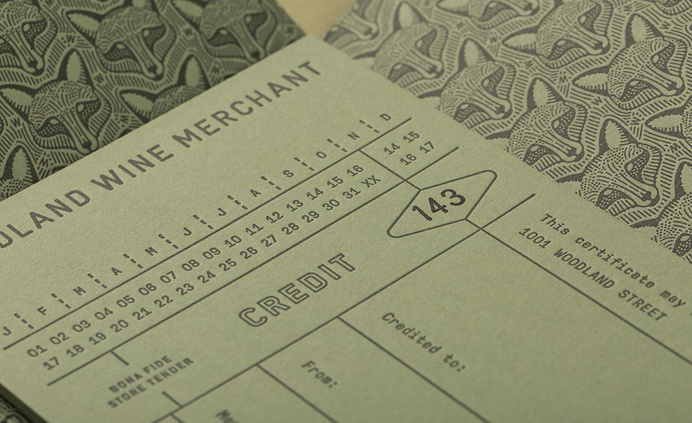 Letterpress print for Nashville based Woodland Wine Merchant by Perky Bros #identity #branding #stationery