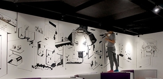The Monster Mural on the Behance Network #interior #white #mural #black #restaurant #cafe #wall #drawing