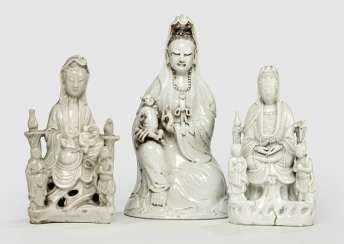 Three Dehua figures of Guanyin with boys and Adorants #Sets #Teasets #Porcelainsets #Antiqueplates #Plates #Wallplates #Figures #Porcelainfigurines #porcelain
