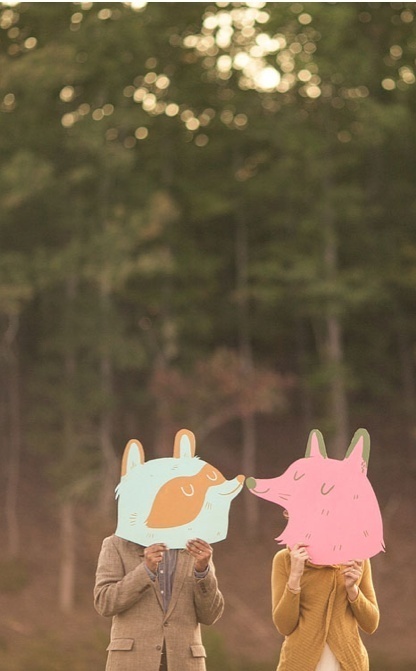 so cute! #couple #masks #illustration #forest #love