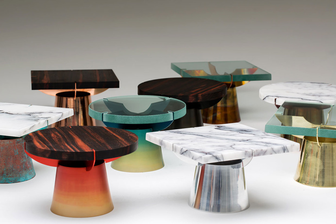 Craft combine plate material stool table copper gold marble beautiful design round object design inspiration modern best www.mindsparklemag.