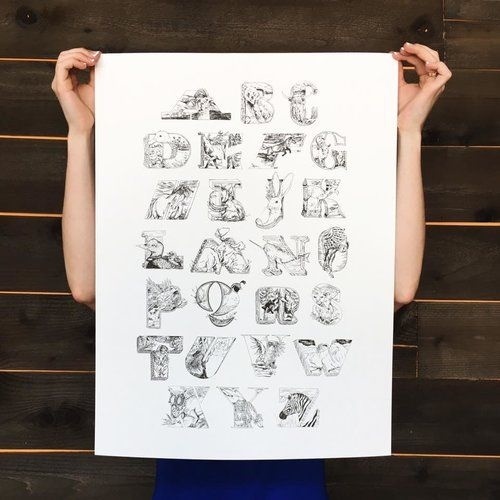 #print #poster #alphabet #tiger #narwhal #ABC #pen #illustration #type #inspiration #typography #goat #owl #elk #bird #gift