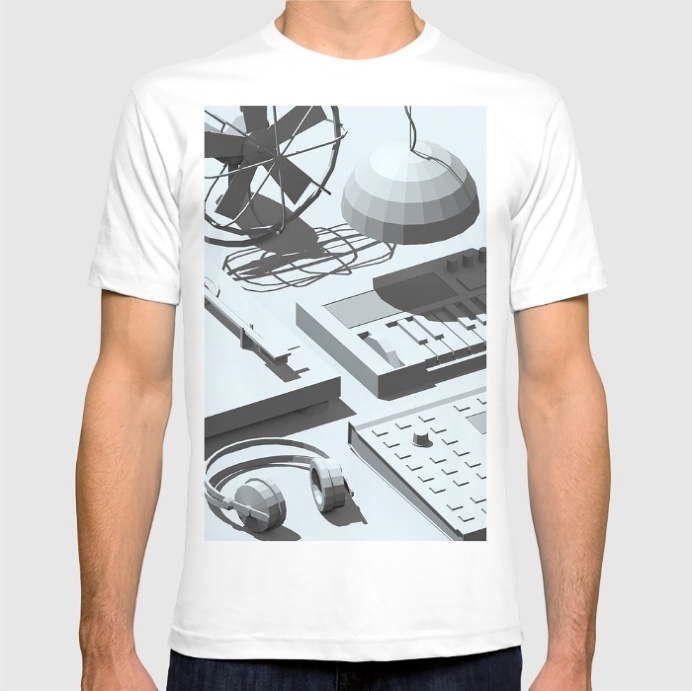 Low Poly Objects T-shirt at Søciety6 #3d #cgi #cg #cinema4d #render #studio #turntable #fan #cactus #synthesizer #music #dj #pendant