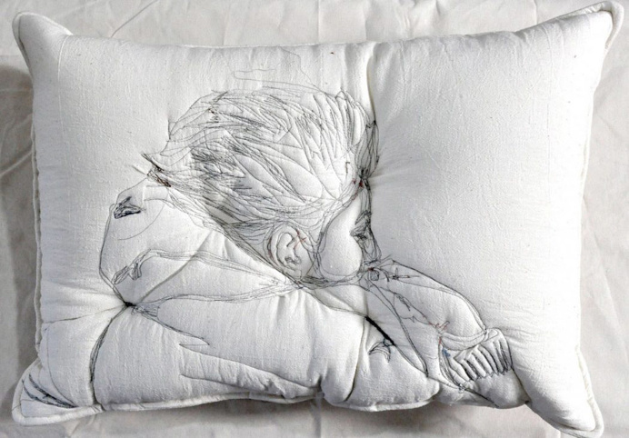 Sleeping People Embroidered Onto Handmade Pillows by Maryam Ashkanian | Colossal