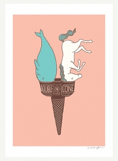 Double Cone Print by ilovedoodle on Etsy #unicorn #illlustration #cream #print #cone #double #ice