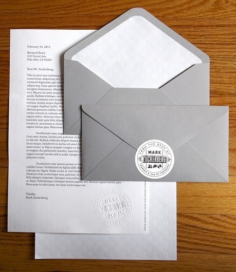 Mark Zuckerberg's Stationery | The Graphic Works of Ben Barry #envelopes #white #seal #collateral #stationery #letterhead #grey