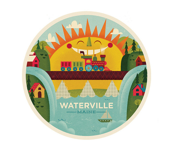 Waterville The Everywhere Project #illustration #sun #kids #train #everywhere project#mikedornseif