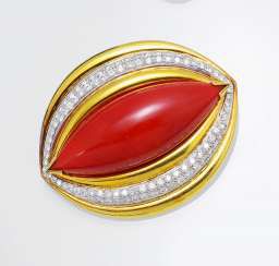 Fine Coral Diamond Brooch