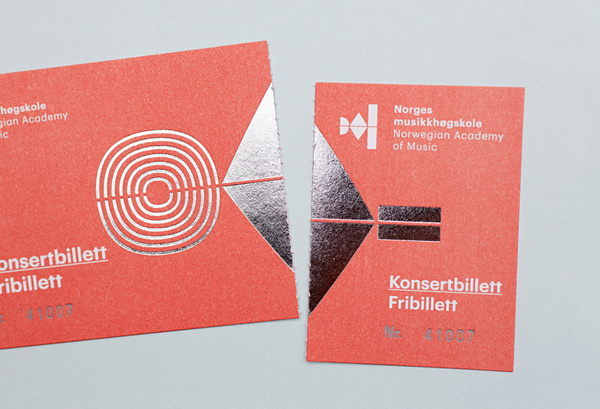 Logo and stationery with silver foil detail for the Norwegian Academy of Music designed by Neue #print #red #foil