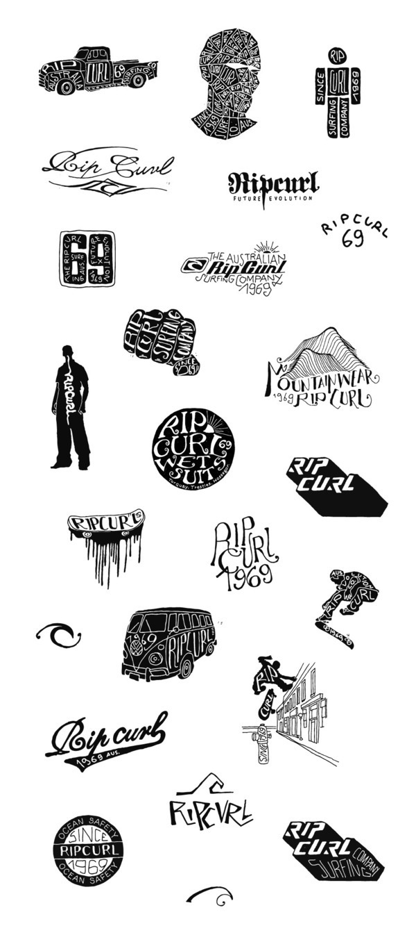 RIPCURL (textile design) 2000 / 2005 on the Behance Network #typography #logo #logotype #hand drawn #brand