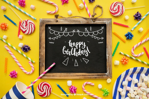 Birthday decoration with slate Free Psd. See more inspiration related to Mockup, Birthday, Happy birthday, Party, Anniversary, Celebration, Happy, Candy, Chalkboard, Mock up, Decoration, Decorative, Celebrate, Birthday party, Candy cane, Sweets, Festive, Up, Lollipop, Birth, Happy anniversary, Slate, Cane, Annual, Composition and Mock on Freepik.