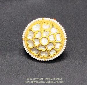 22k Gold and Diamond Polki Borla with Pearls - gold diamond polki kundan meena jadau jewellery
