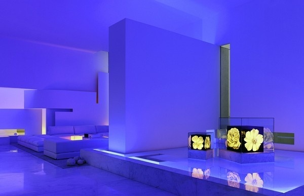 Residencewith living room and blue lighting interior #interior #architecture #residence #futuristic