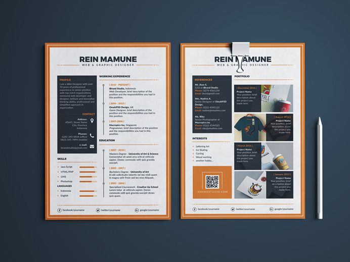 Free Elegant Resume Template with Matching Portfolio and Cover Letter