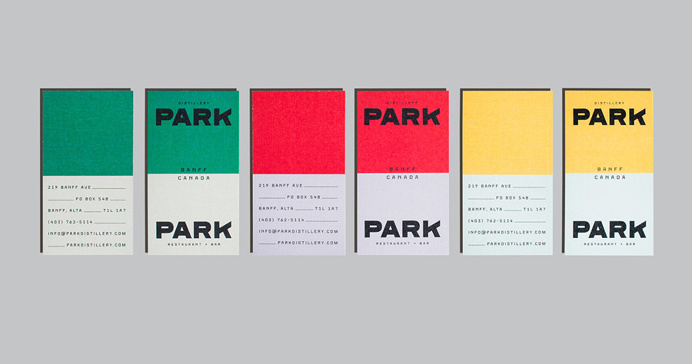 Park Restaurant & Distillery, Glasfurd & Walker, Swiss, Color block, Minimal, Notes